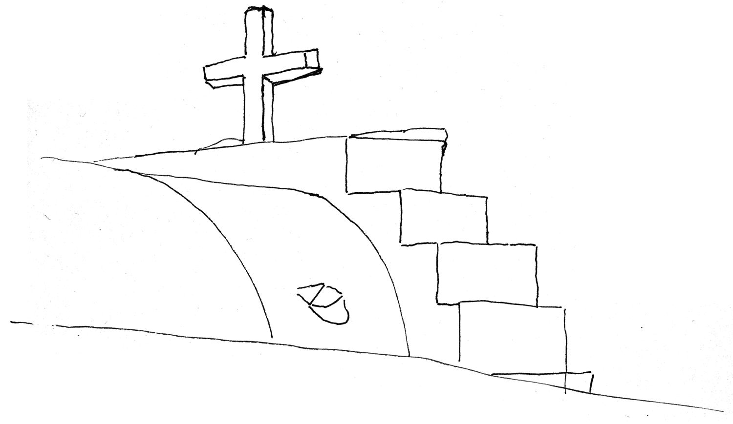サンドリーニ島の教会のスケッチ